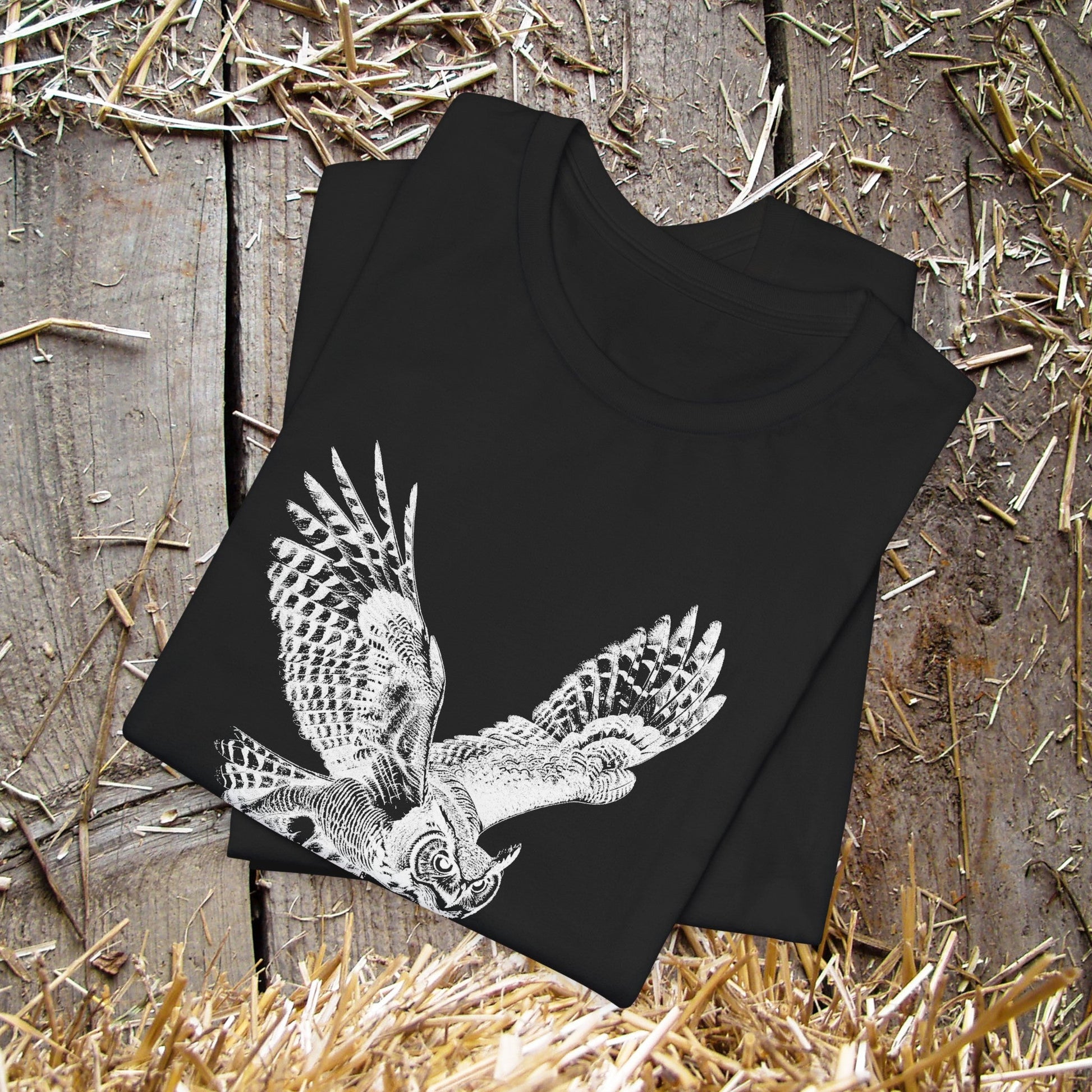 Bird Wildlife Tshirt, The Great Horned Owl Artwork on Tee, Protect National Parks - FlooredByArt