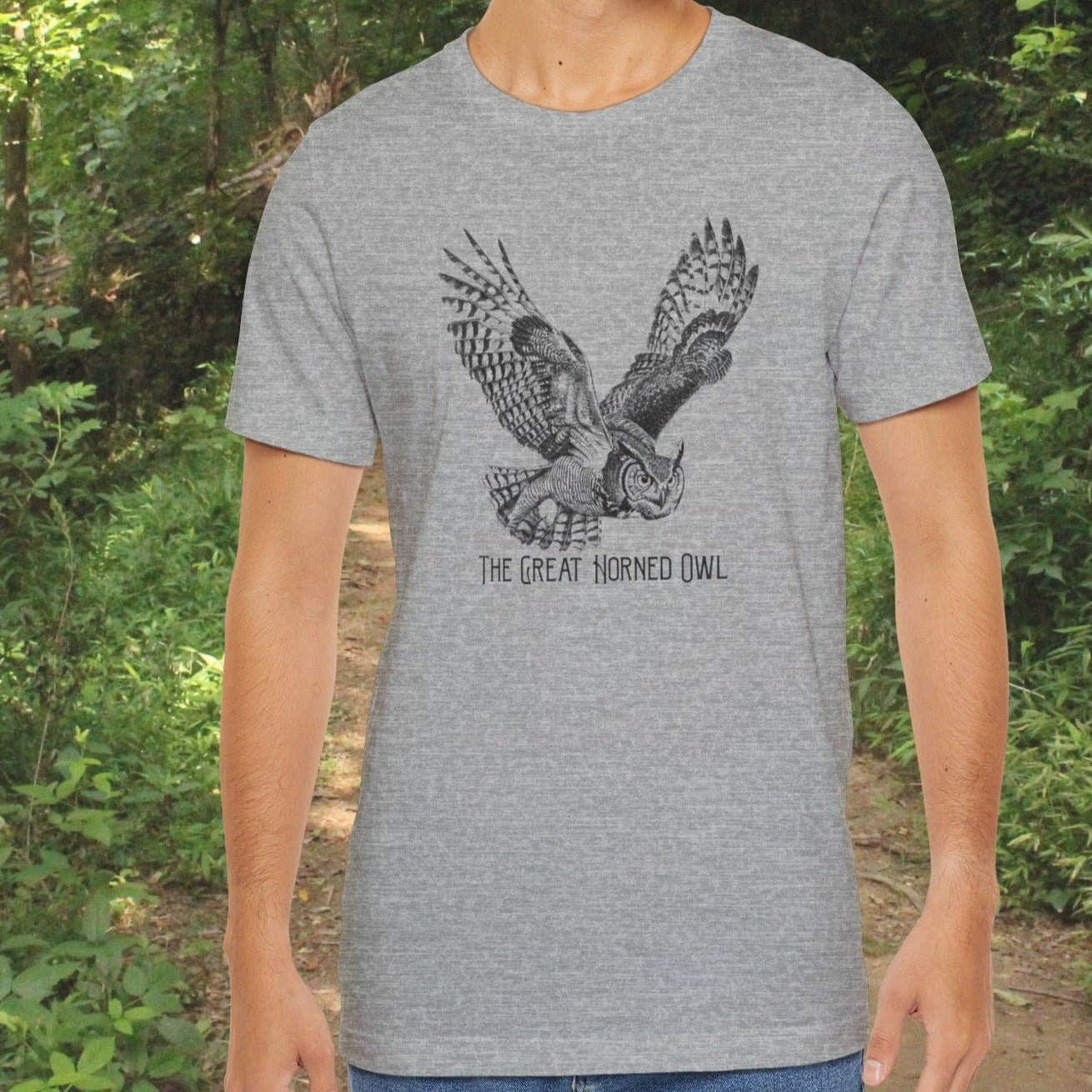 Bird Wildlife Tshirt, The Great Horned Owl Artwork on Tee, Protect National Parks - FlooredByArt