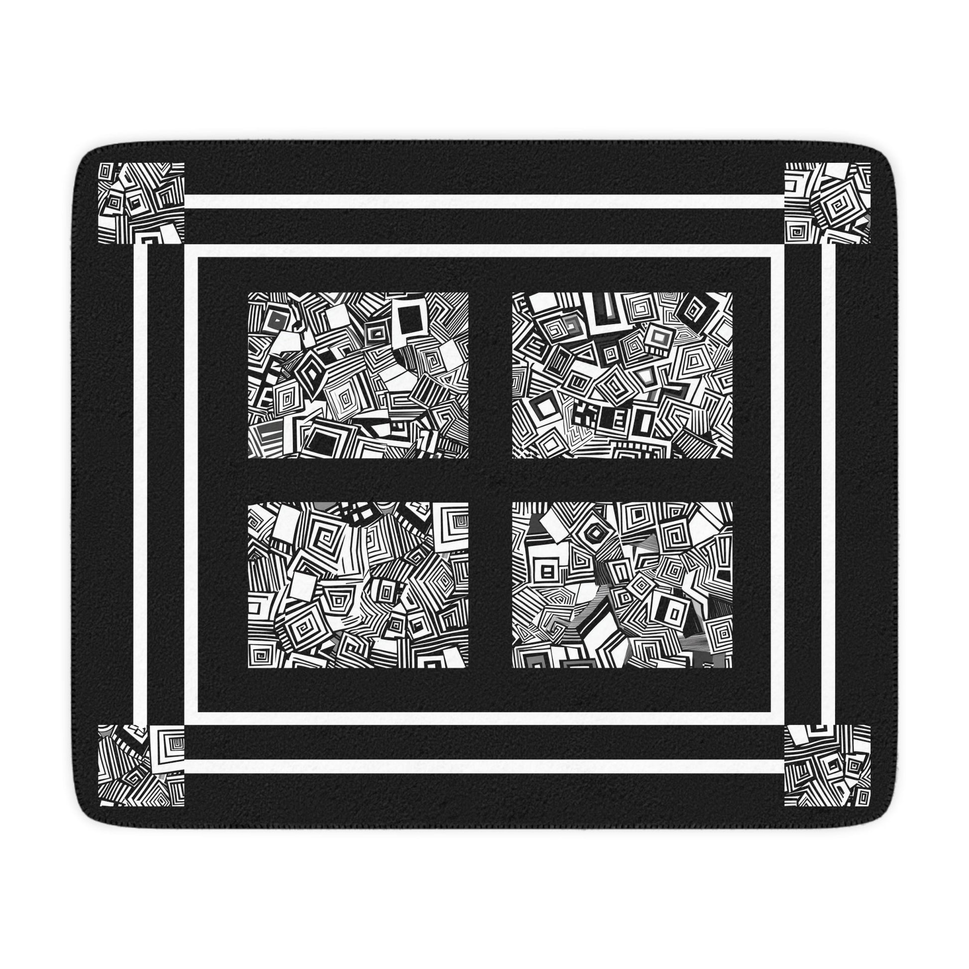 Black and White Abstract Sherpa Blanket – Modern Soft Throw for Cozy Decor - FlooredByArt