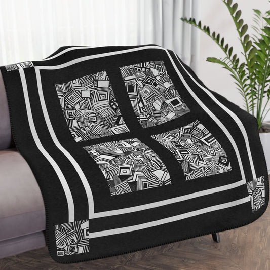 Black and White Abstract Sherpa Blanket – Modern Soft Throw for Cozy Decor - FlooredByArt