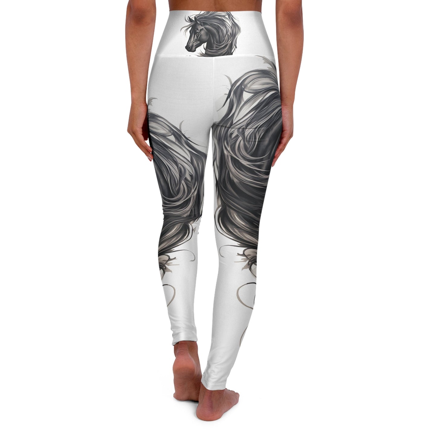 Black Horse Art Leggings, Beautiful Black Horse Head on High Waisted Yoga Art Leggings - FlooredByArt