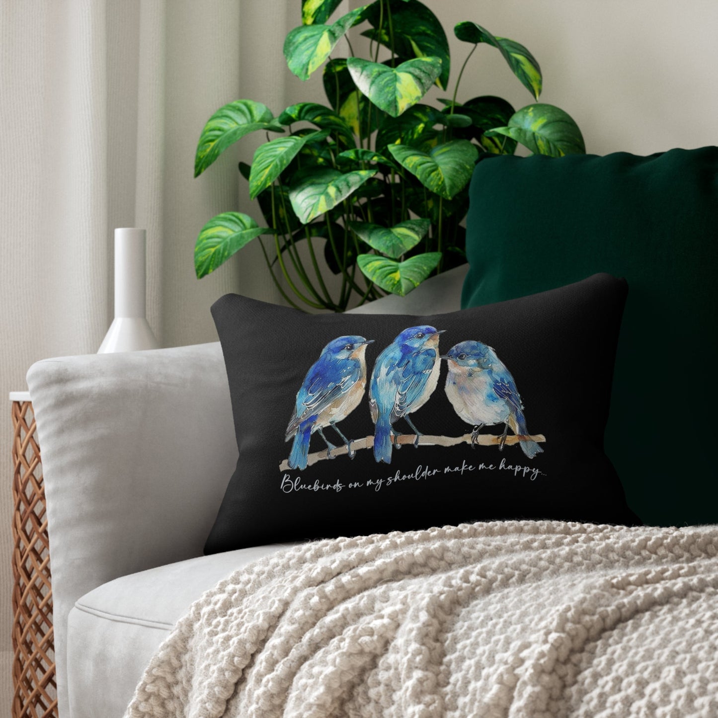 Bluebird Art Throw Pillow, Bluebird Accent Pillow Room Decor - FlooredByArt