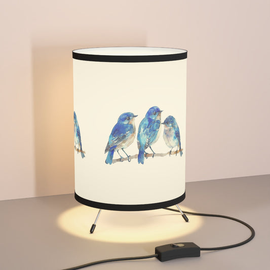 Bluebird Desk Lamp on Low Profile Tripod, Cute Decorator Bluebird Accent Lamp - FlooredByArt