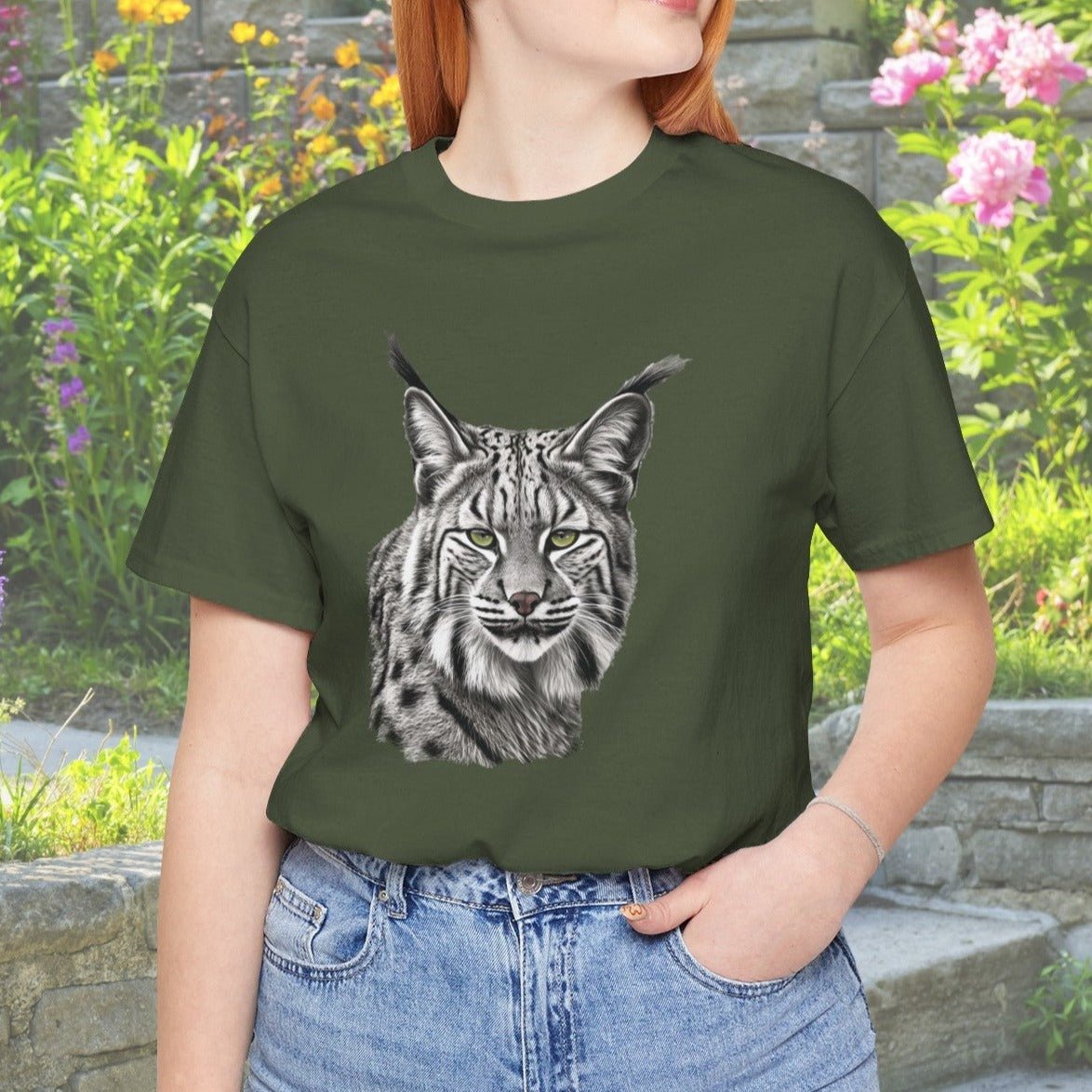 Bobcat T - shirt, Wildlife Art, Outdoors Hiking Shirt - FlooredByArt