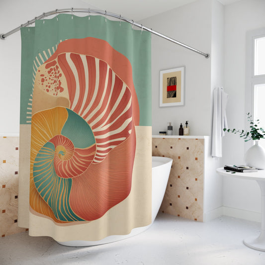 Bohemian Nautilus Shower Curtains - Artistic Bathroom Decor, Ocean Vibe, Beach House Gift, Coastal Living, Unique Home Accent - FlooredByArt