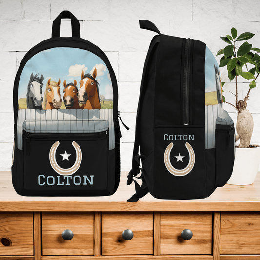 Boys or Girls Horse Backpack - Personalized Cartoon Pony Bookbag - FlooredByArt