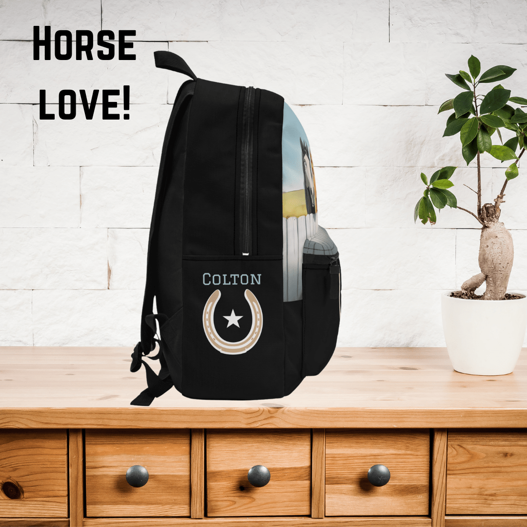 Boys or Girls Horse Backpack - Personalized Cartoon Pony Bookbag - FlooredByArt