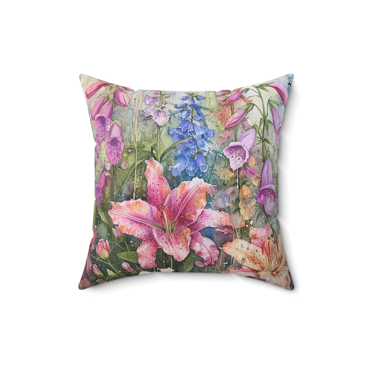 Bright Floral Garden Throw Pillow, Boho Electic Garden Decor, Summer Garden - FlooredByArt