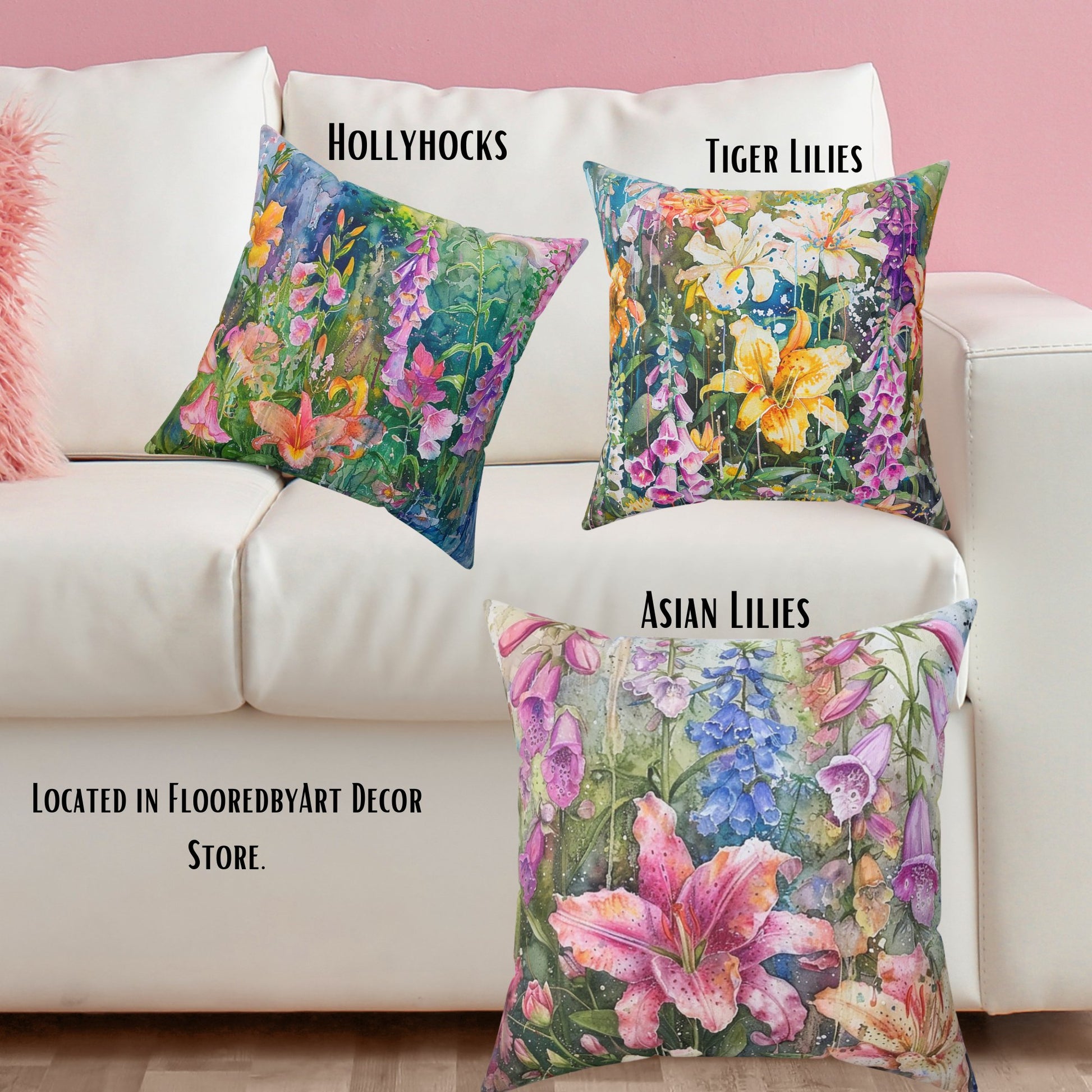 Bright Floral Garden Throw Pillow, Boho Electic Garden Decor, Summer Garden - FlooredByArt