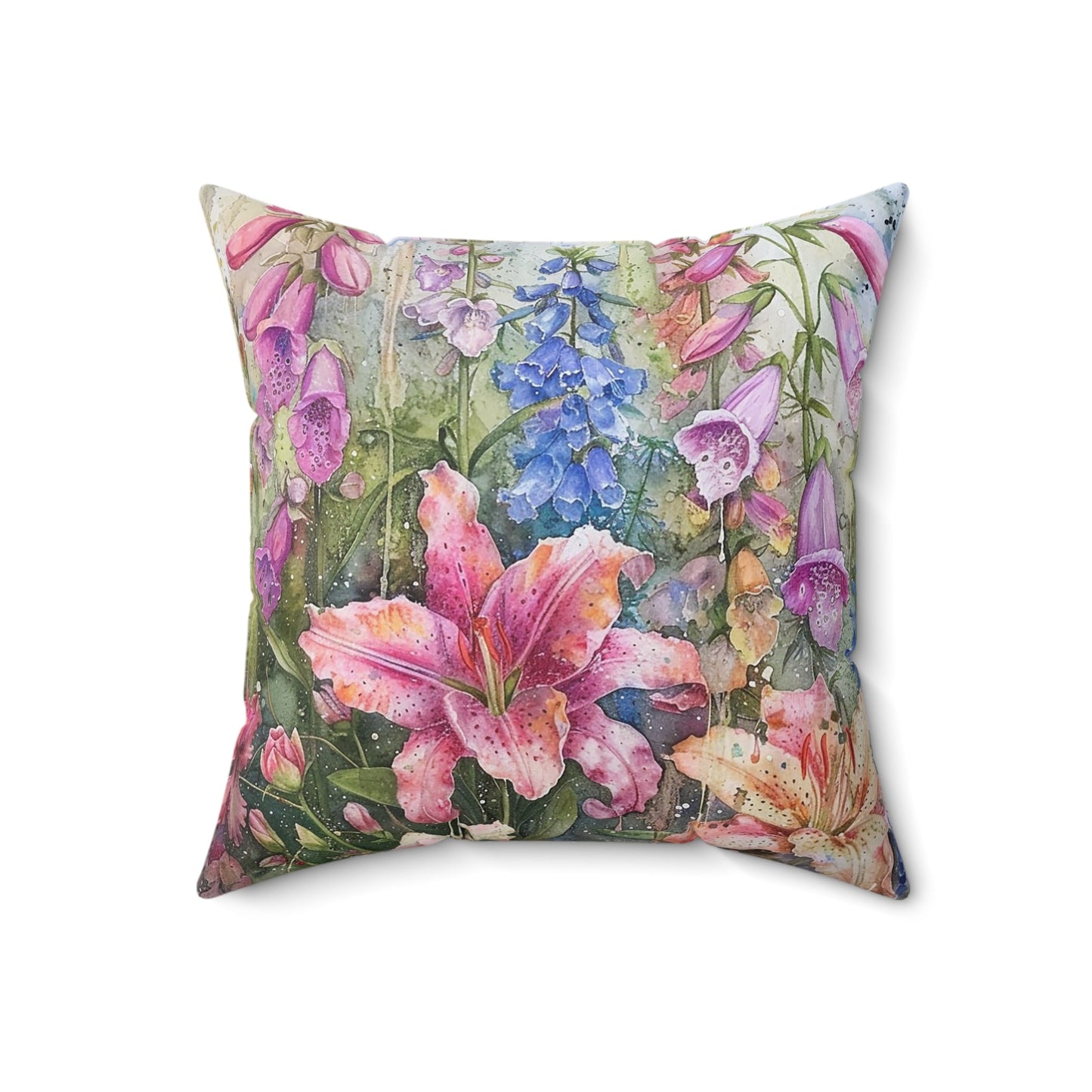 Bright Floral Garden Throw Pillow, Boho Electic Garden Decor, Summer Garden - FlooredByArt