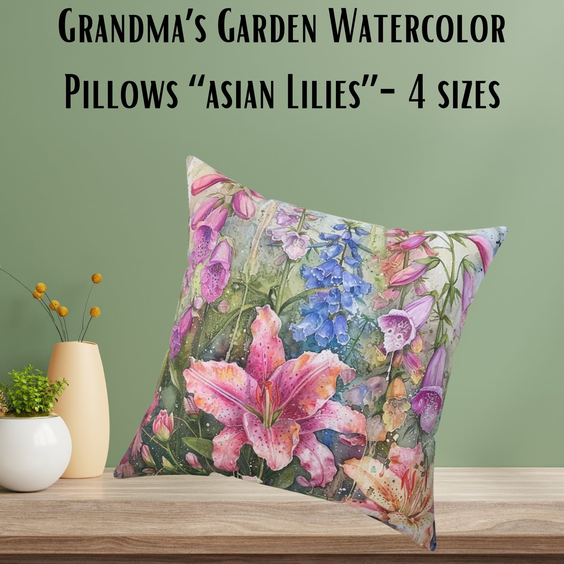 Bright Floral Garden Throw Pillow, Boho Electic Garden Decor, Summer Garden - FlooredByArt