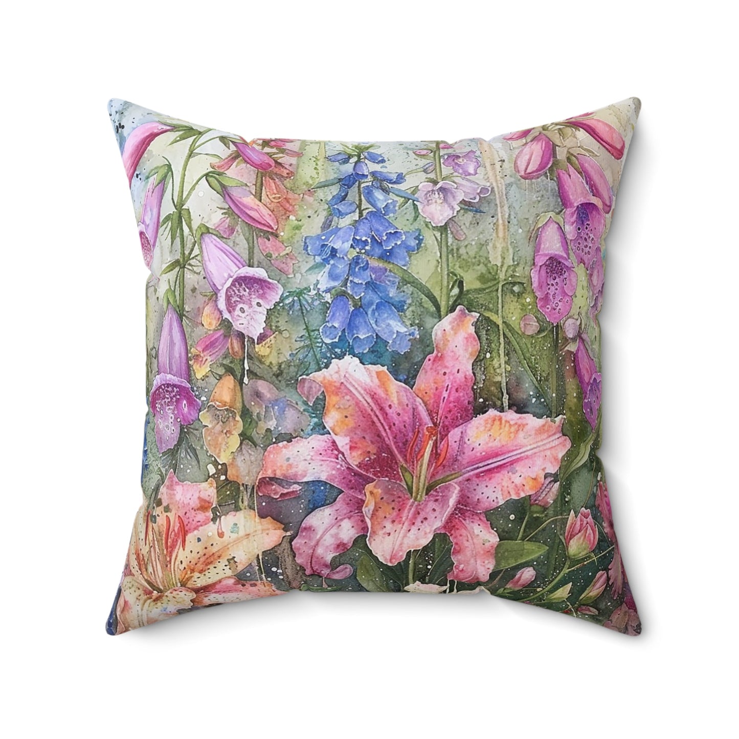 Bright Floral Garden Throw Pillow, Boho Electic Garden Decor, Summer Garden - FlooredByArt