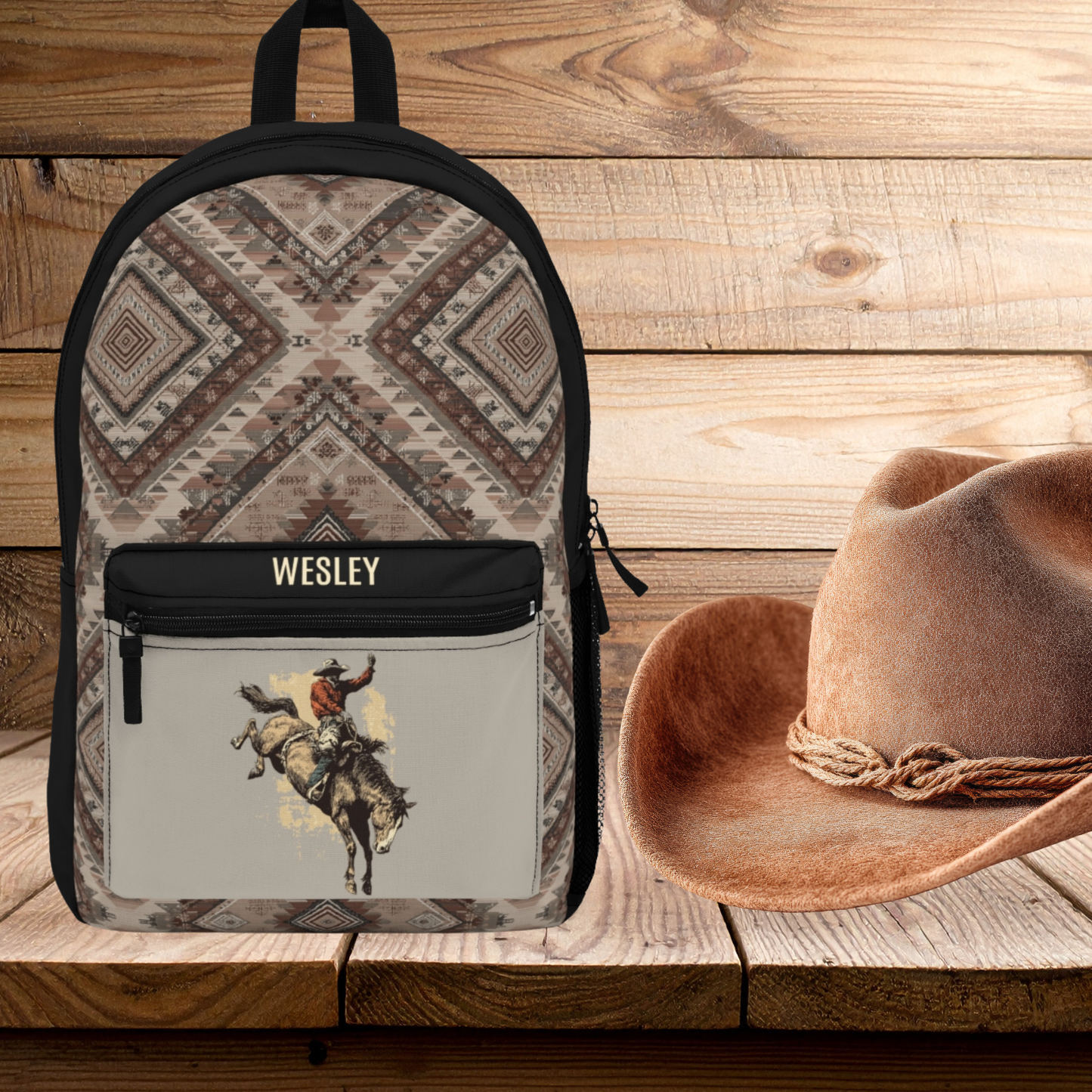 Vintage Rodeo Bucking Bronco Backpack | Southwestern Aztec Pattern
