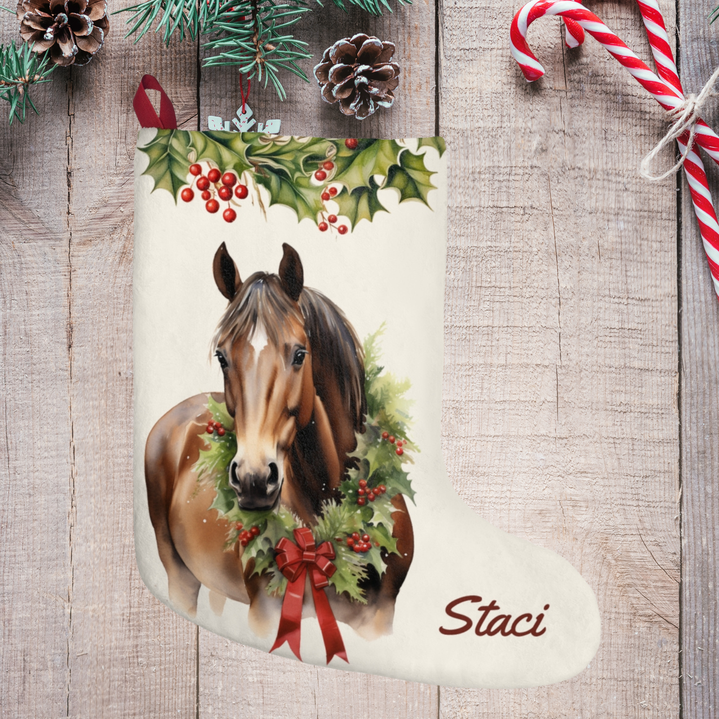 Christmas Brown Horse With Star Stocking, Holiday Gift
