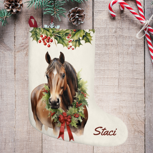 Christmas Brown Horse With Star Stocking, Holiday Gift