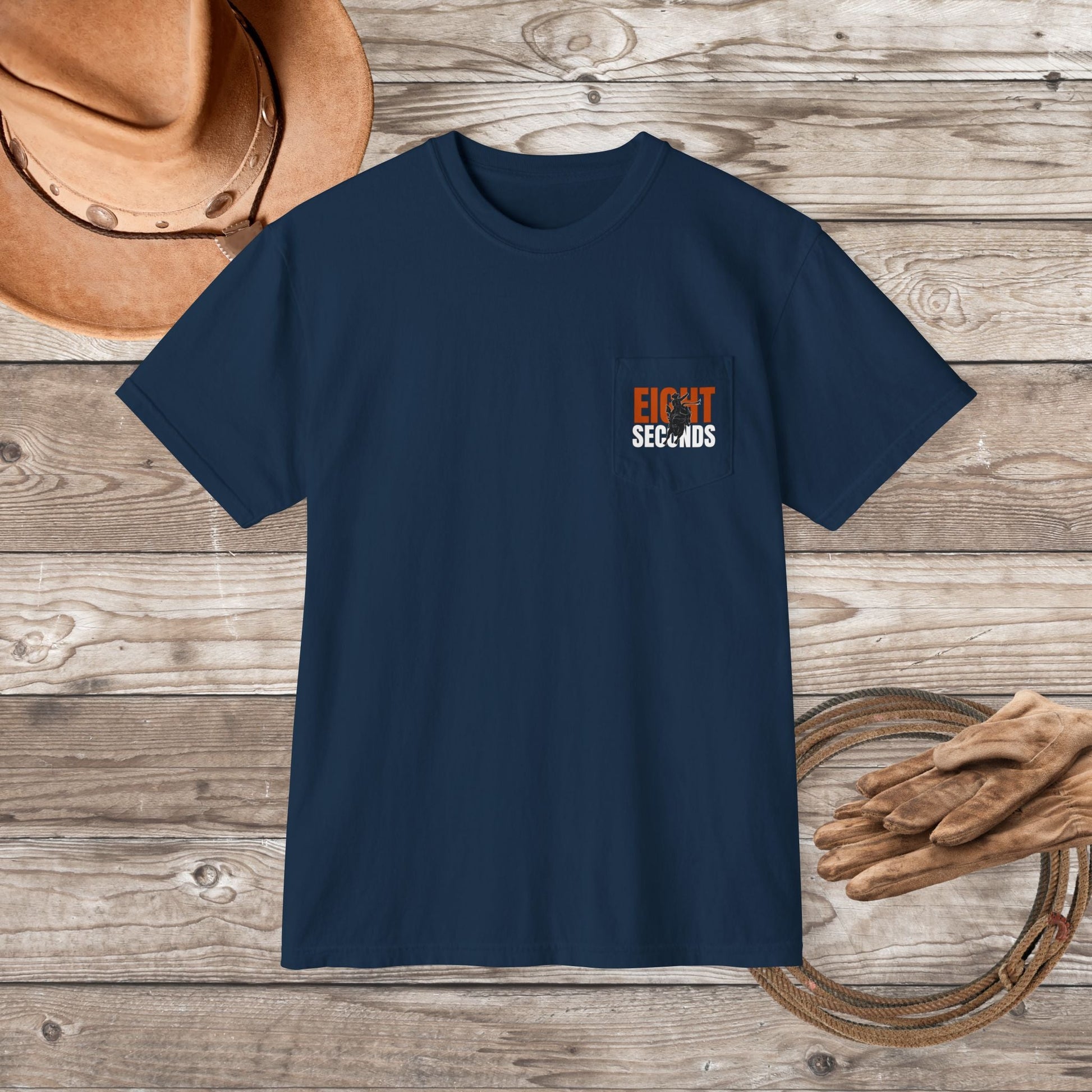 Bull Rider Pocket T-Shirt – Comfort Colors Cowboy Rodeo Art Tee for Men - FlooredByArt