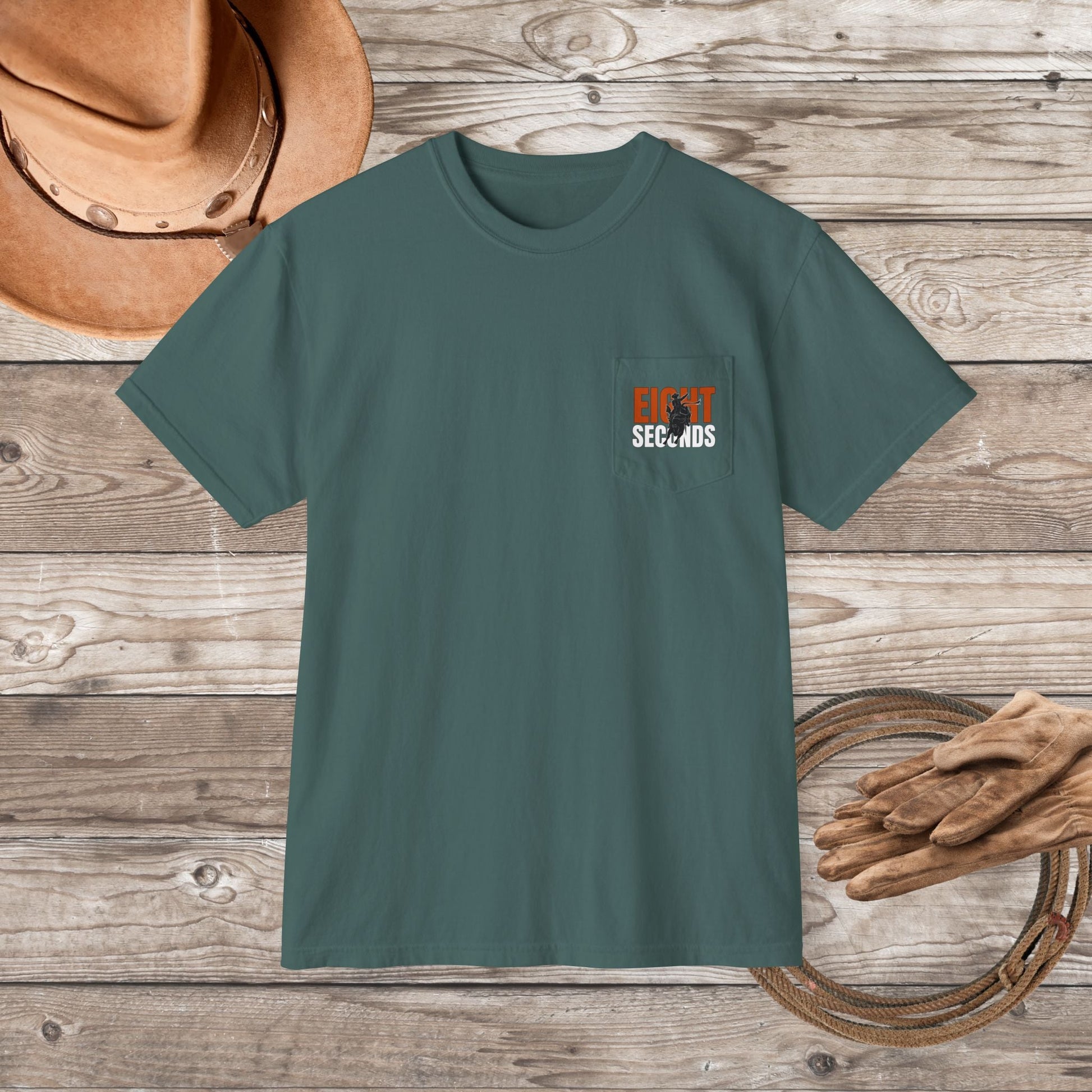 Bull Rider Pocket T-Shirt – Comfort Colors Cowboy Rodeo Art Tee for Men - FlooredByArt