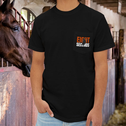 Bull Rider Pocket T-Shirt – Comfort Colors Cowboy Rodeo Art Tee for Men - FlooredByArt