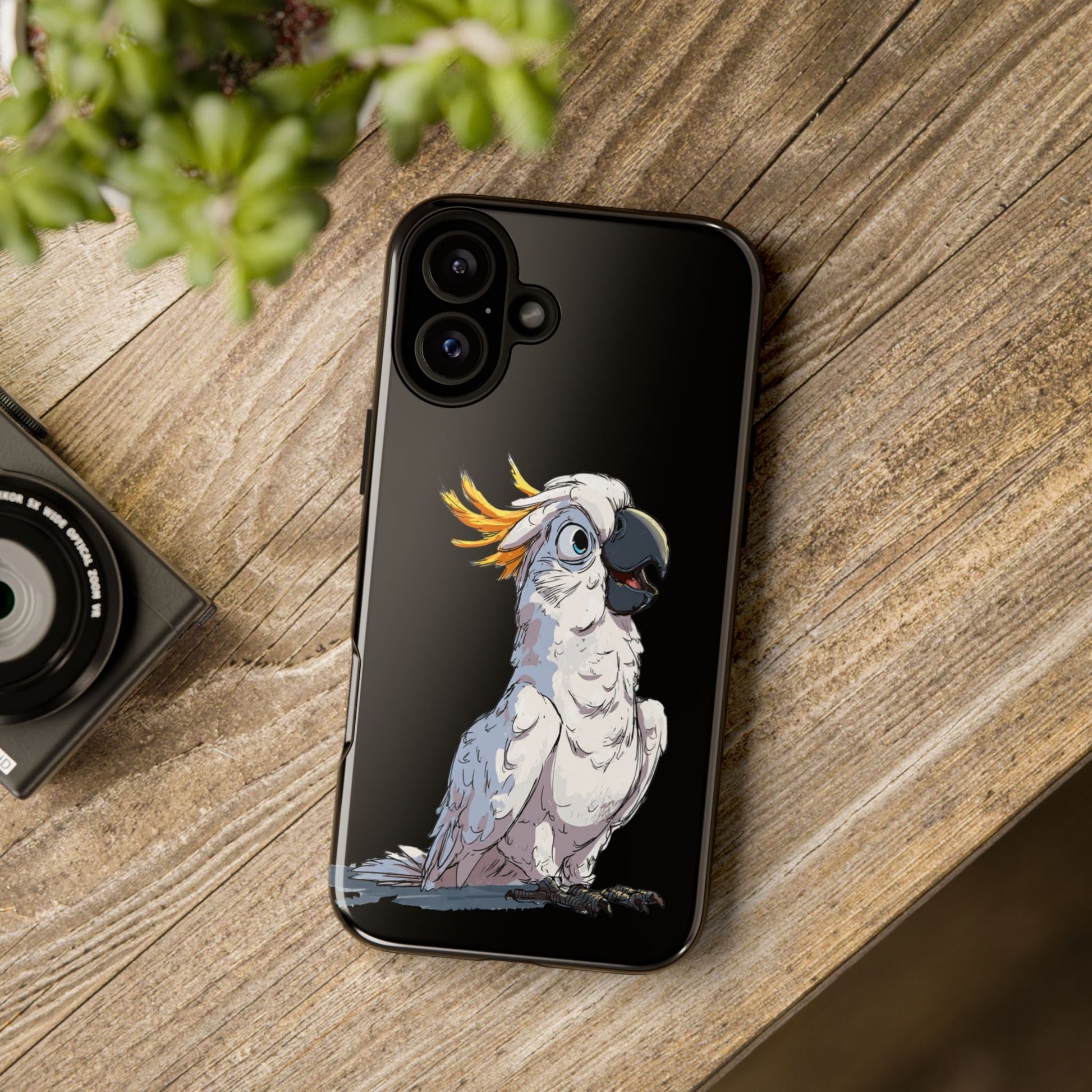 Cartoon Cockatoo Phone Case – Funny Bird Lover iPhone Cover, Black 2 Layer Tough Protection - FlooredByArt