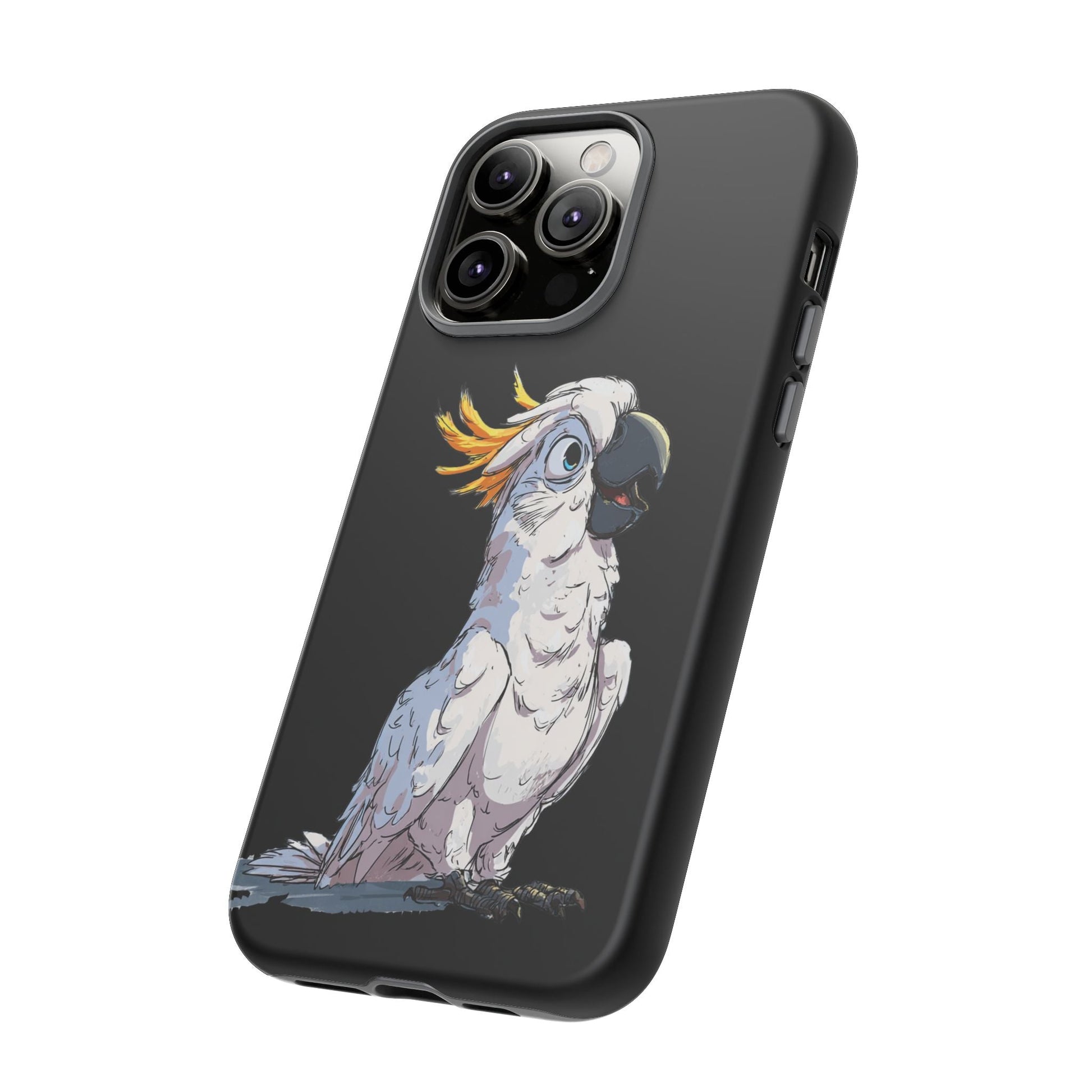 Cartoon Cockatoo Phone Case – Funny Bird Lover iPhone Cover, Black 2 Layer Tough Protection - FlooredByArt