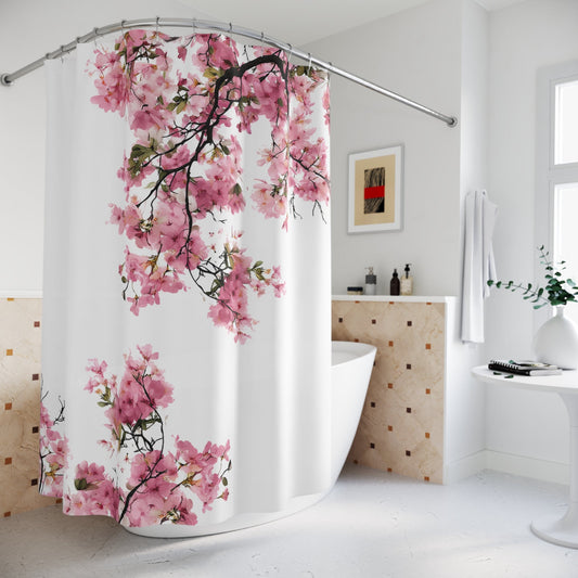 Cherry Blossom Shower Curtain - Elegant Floral Bathroom Decor for Spring - FlooredByArt