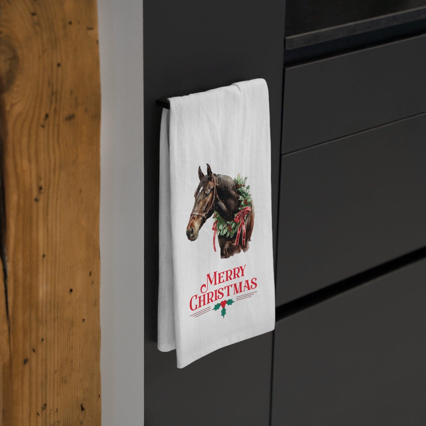 Chrismas Black Horse With Star Kitchen Tea Towels, Christmas Decor - FlooredByArt