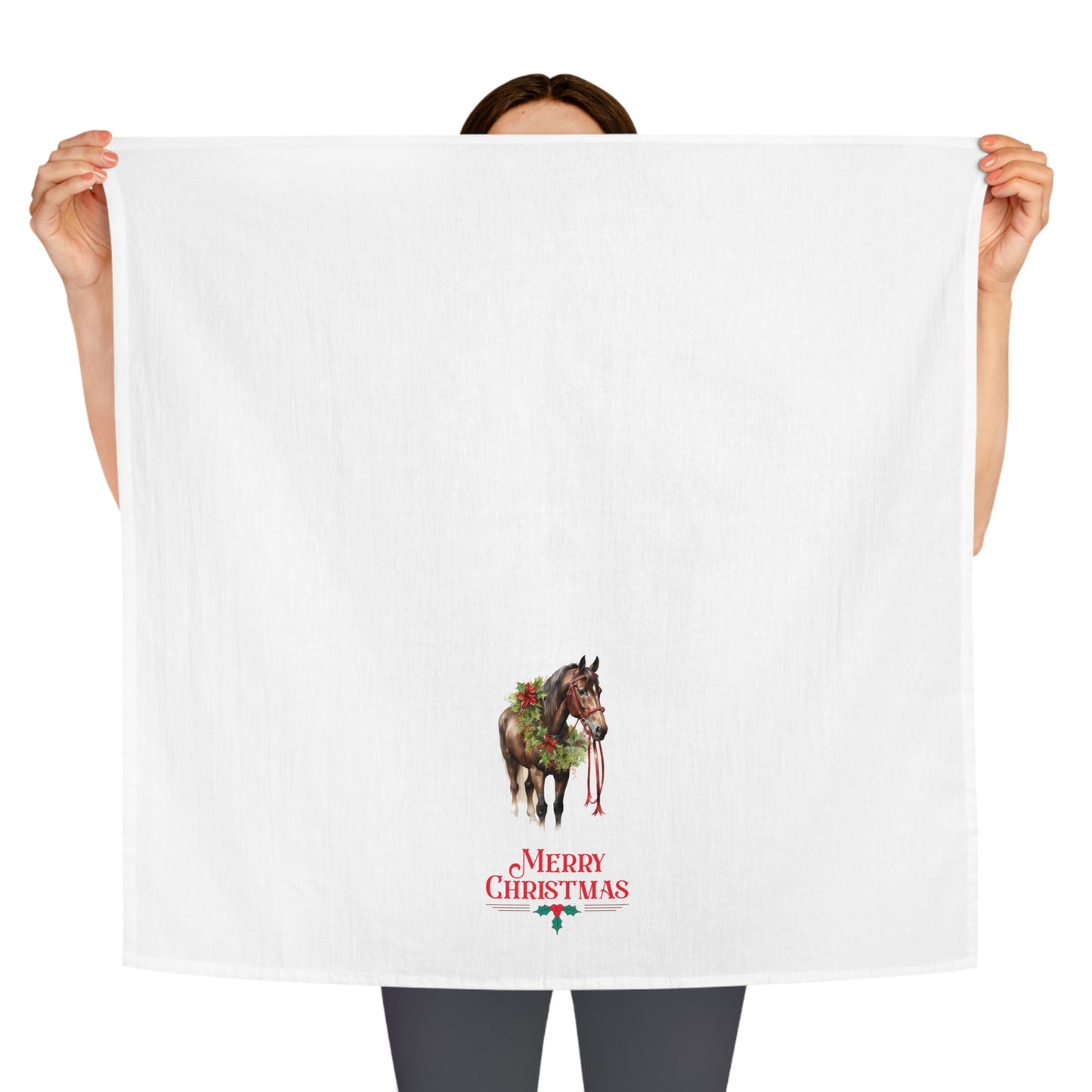 Chrismas Brown Horse Kitchen Tea Towels, Christmas Horse Decor - FlooredByArt