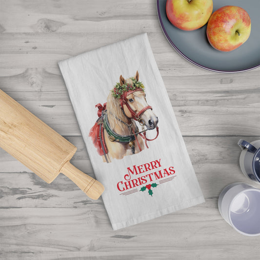 Chrismas Draft Horse Kitchen Tea Towels, Christmas Decor - FlooredByArt