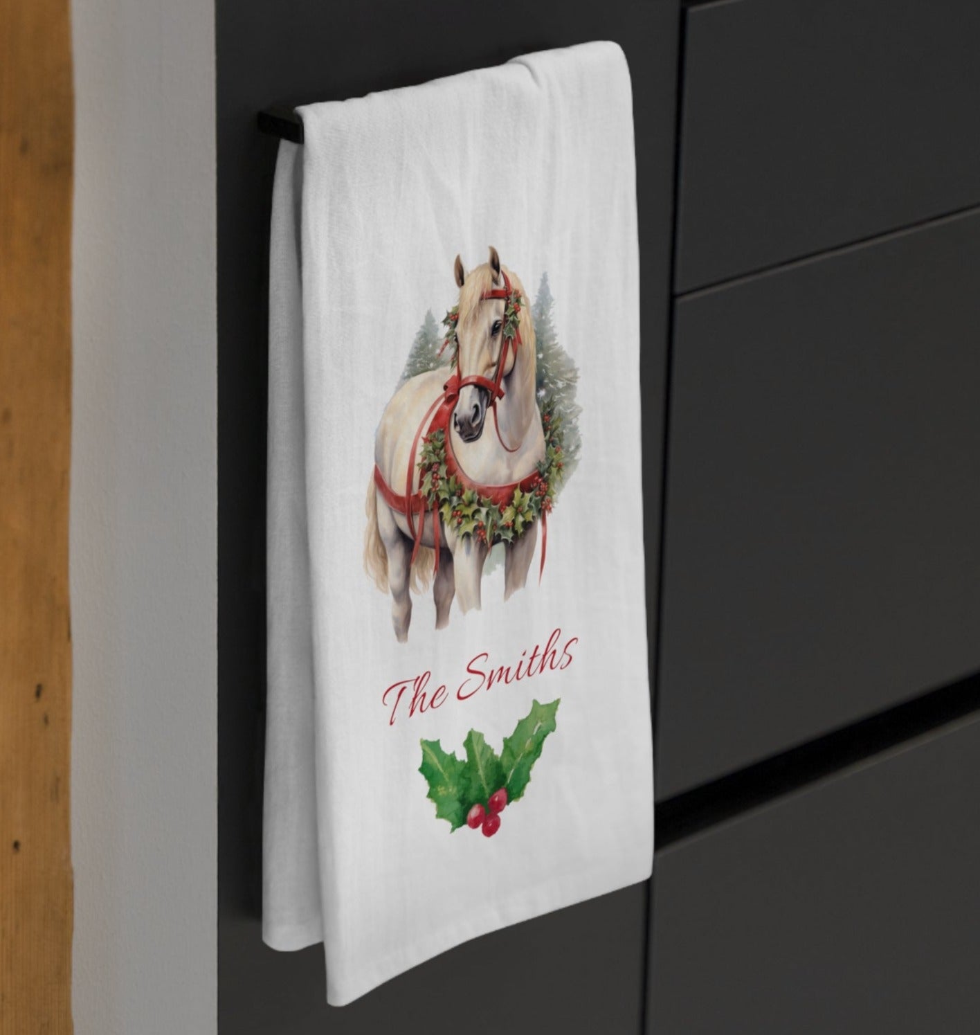 Chrismas Draft Horse Kitchen Tea Towels, Christmas Horse Decor Gift - FlooredByArt
