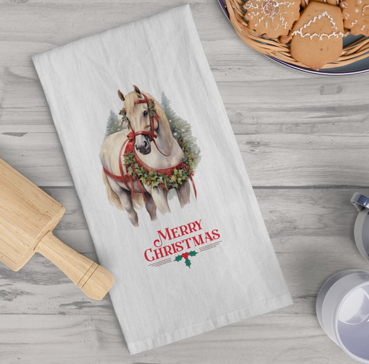 Chrismas Draft Horse Kitchen Tea Towels, Christmas Horse Decor Gift - FlooredByArt