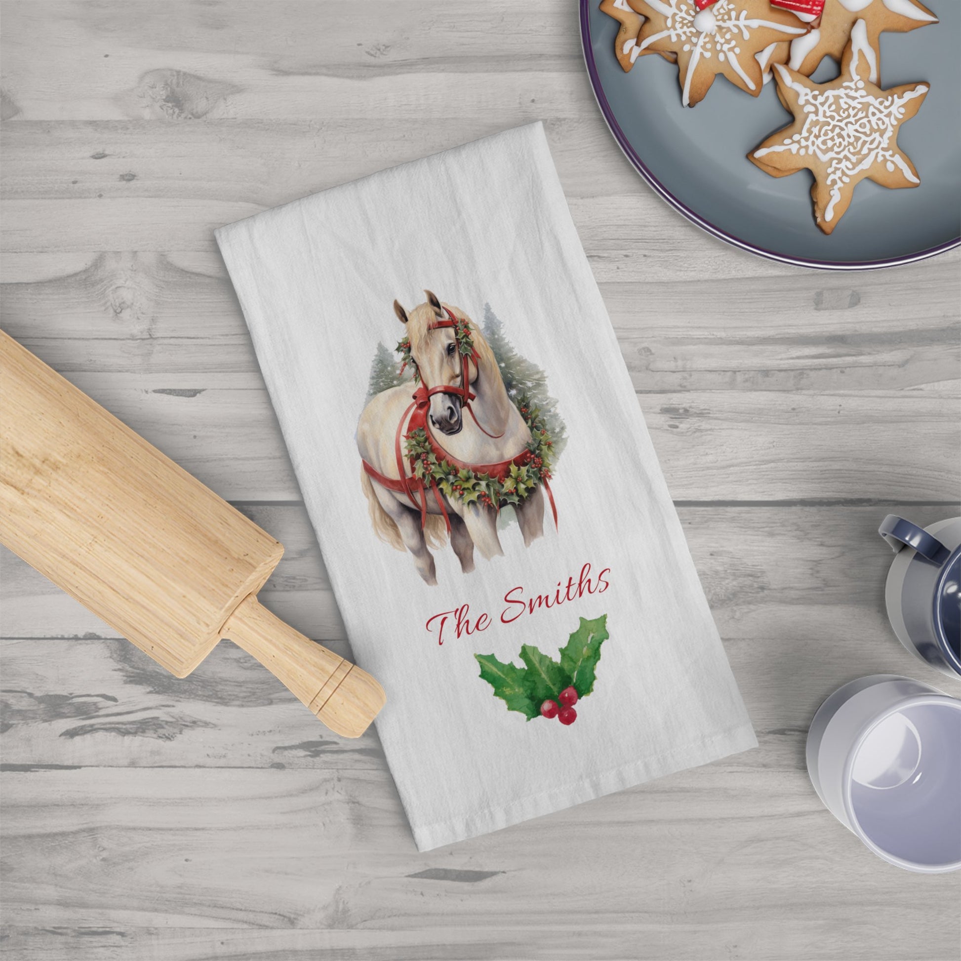 Chrismas Draft Horse Kitchen Tea Towels, Christmas Horse Decor Gift - FlooredByArt