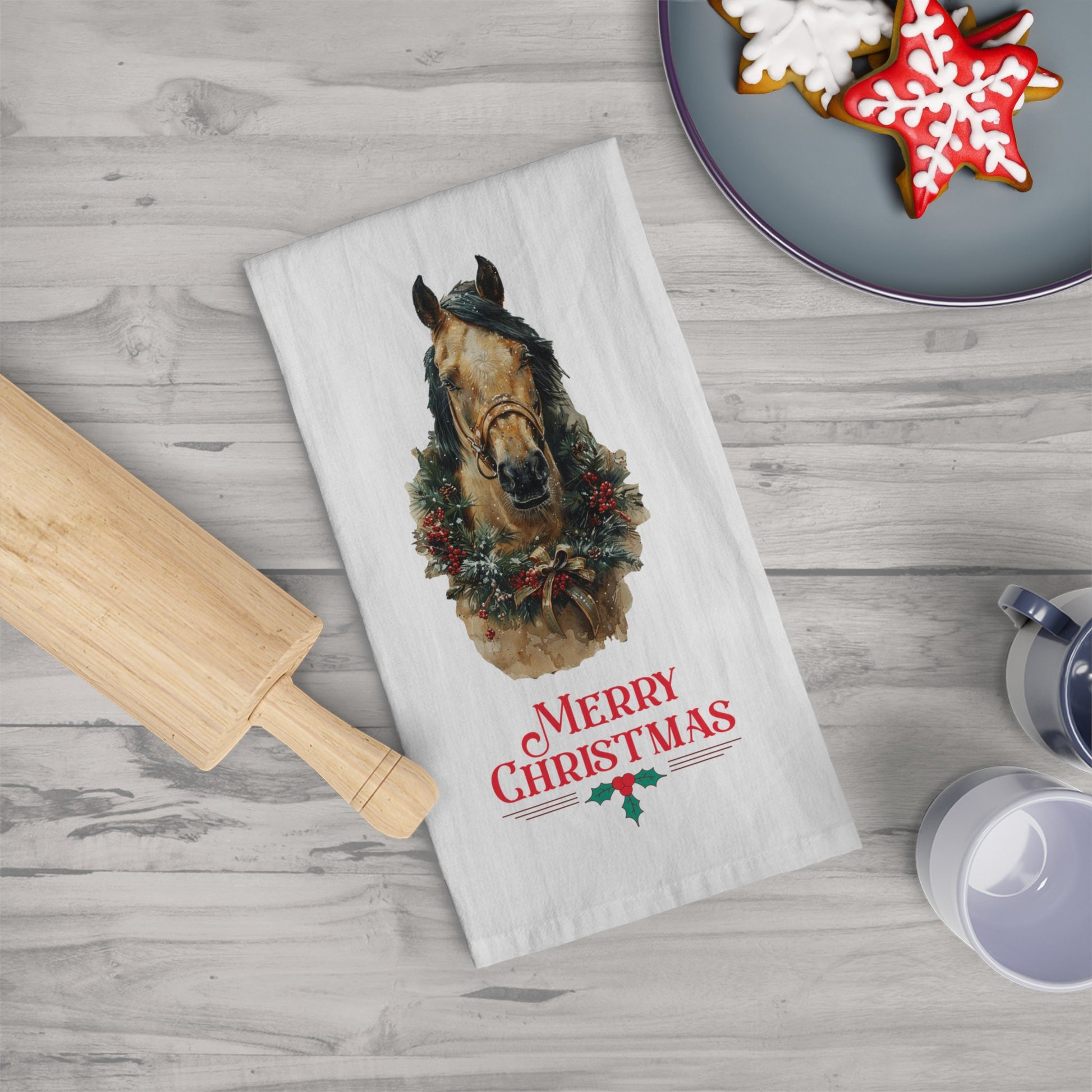 Chrismas Horse Kitchen Towels, Buckskin Horse Christmas Decor Tea Towels - FlooredByArt