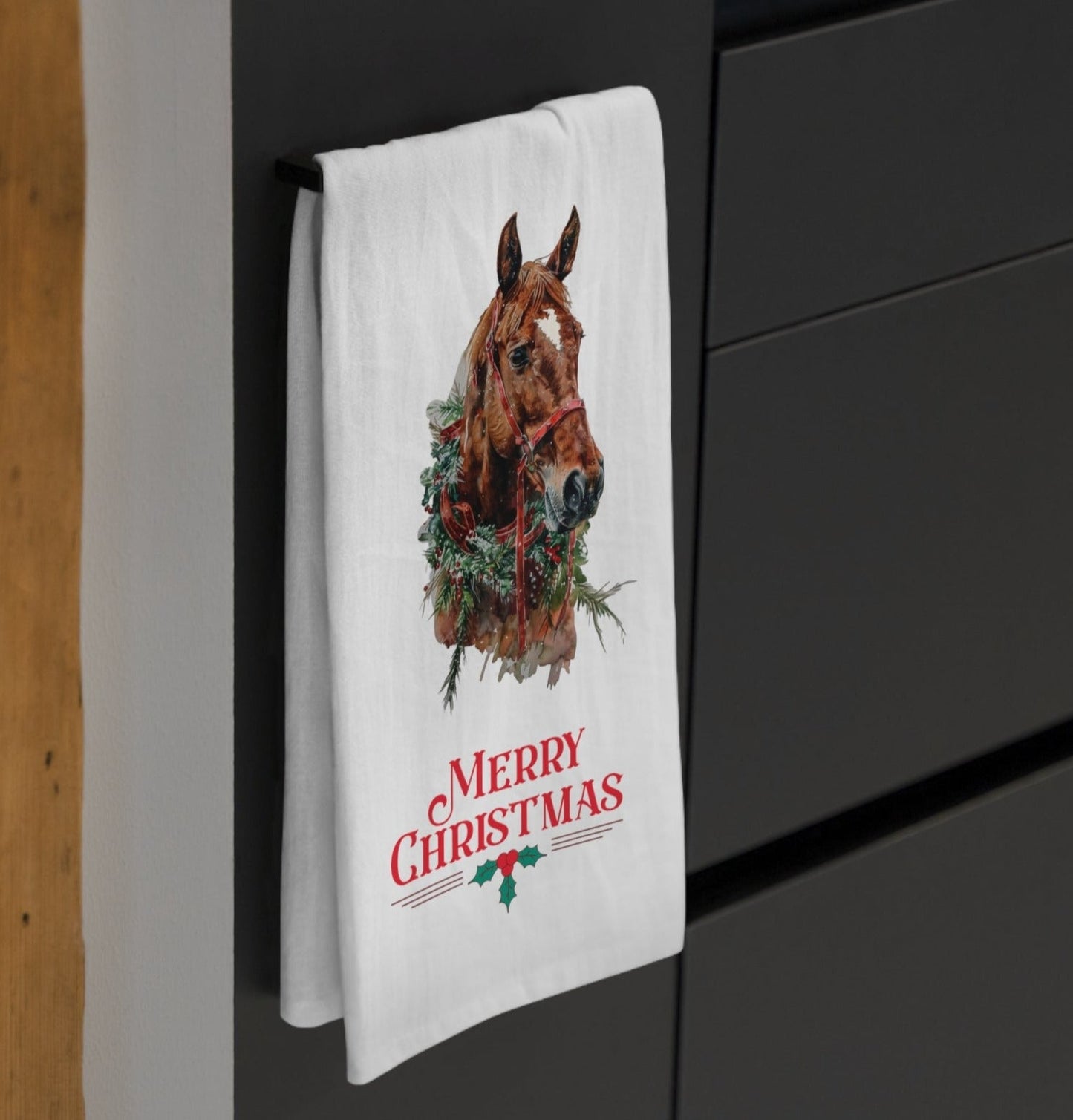 Chrismas Red Sorrel Horse Kitchen Tea Towels, Sorrel with Star Horse Christmas Decor - FlooredByArt