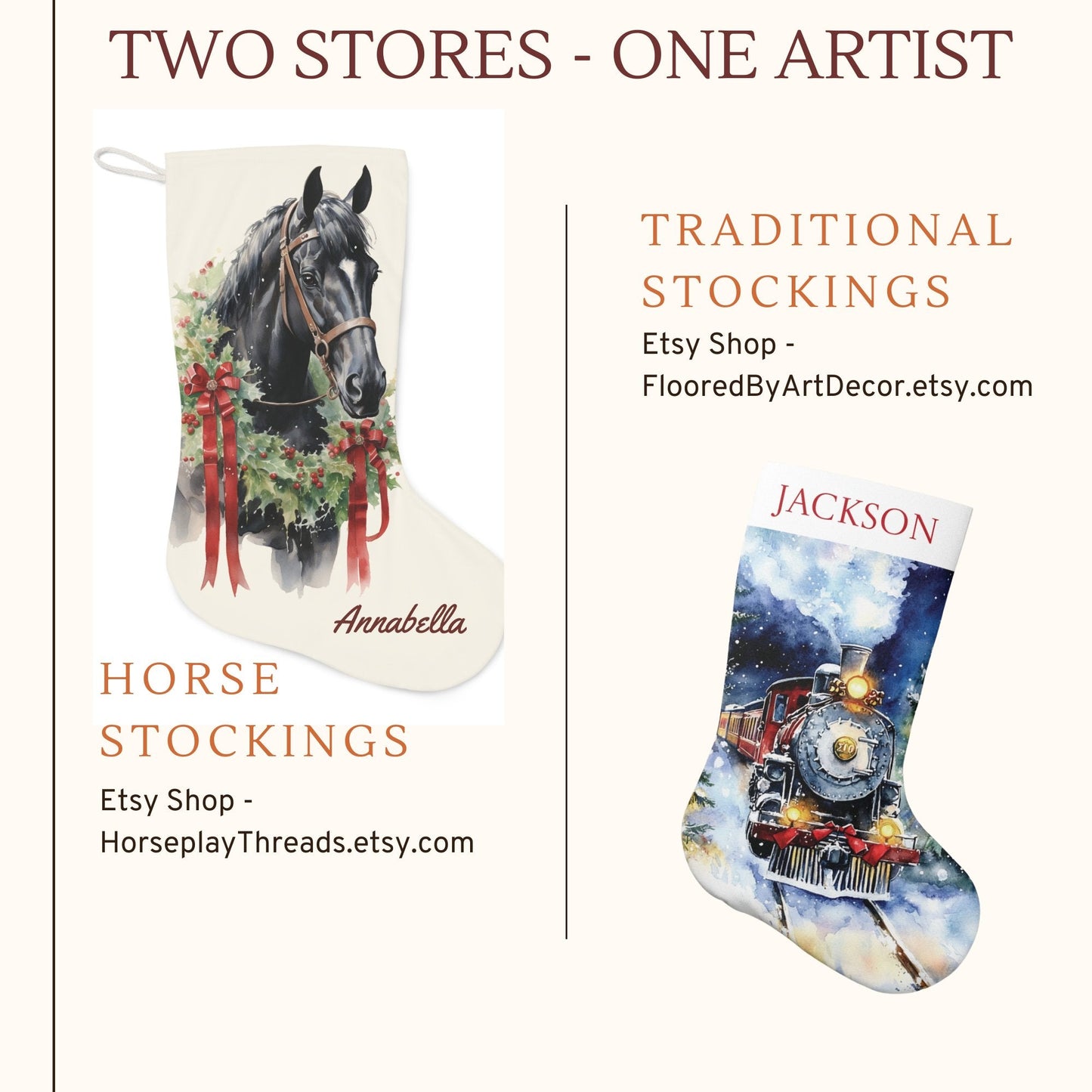 Christmas Black Horse Stocking, Mule Nose Bay Extra Large Holiday Stocking - FlooredByArt