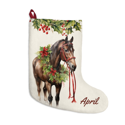 Christmas Brown Horse ExLarge Stocking, Personalized, USA - FlooredByArt