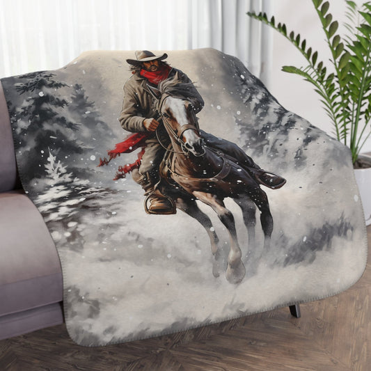 Christmas Cowboy with Horse Blanket Throw - A Timeless Holiday Keepsake for Horse Lovers - FlooredByArt