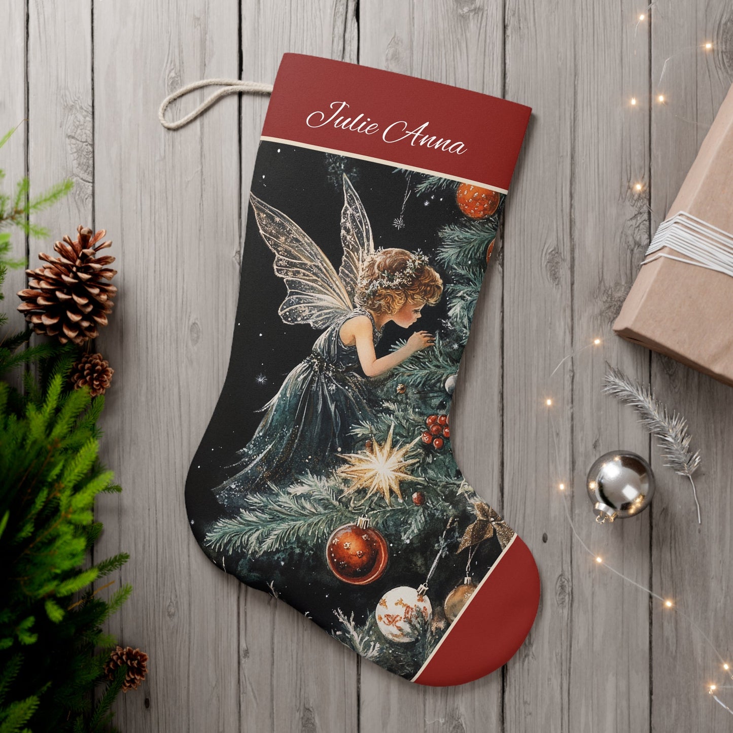 Christmas Fairy Stocking, Extra Large Magical Angel Holiday Christmas Tree Stocking, Christmas Decor - FlooredByArt