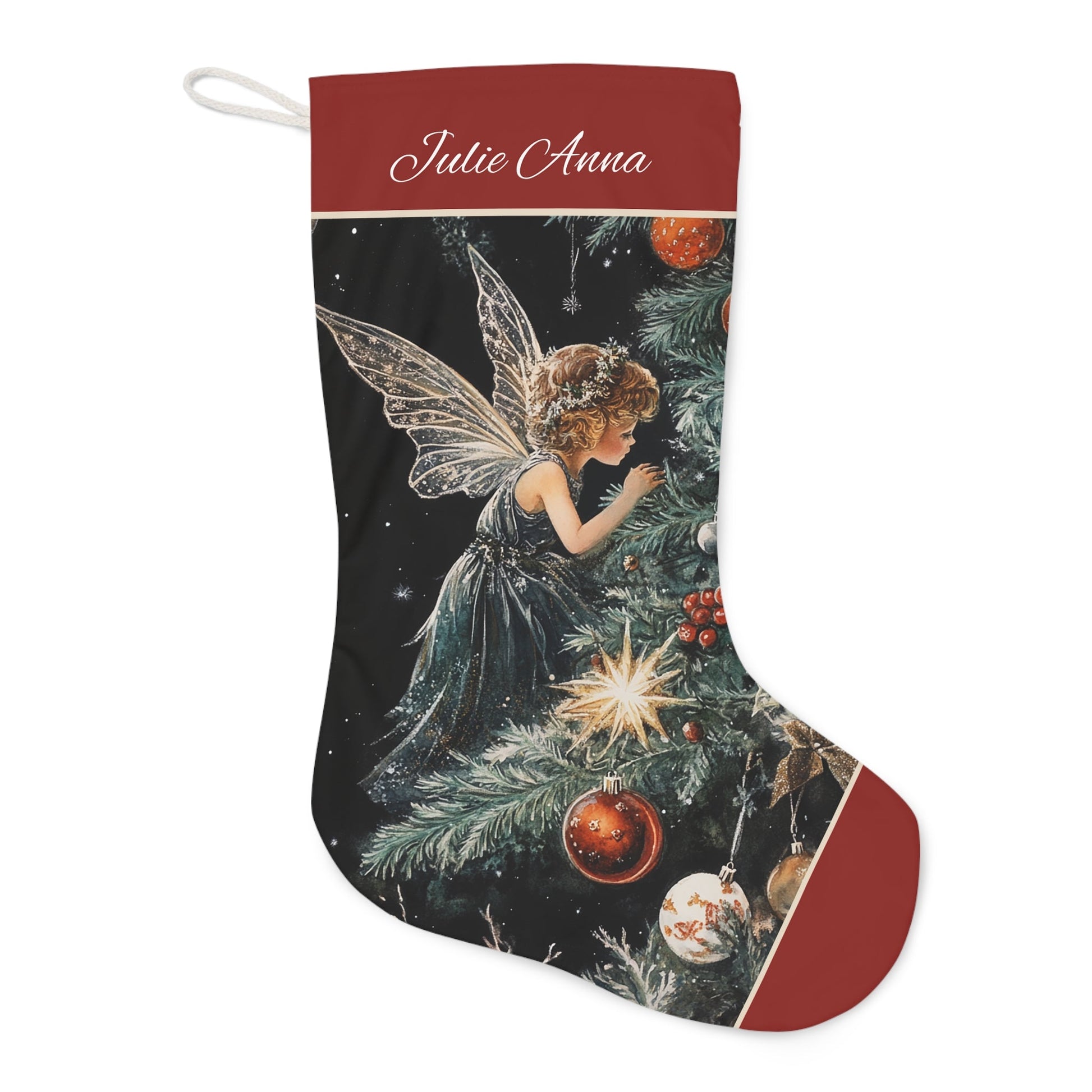 Christmas Fairy Stocking, Extra Large Magical Angel Holiday Christmas Tree Stocking, Christmas Decor - FlooredByArt