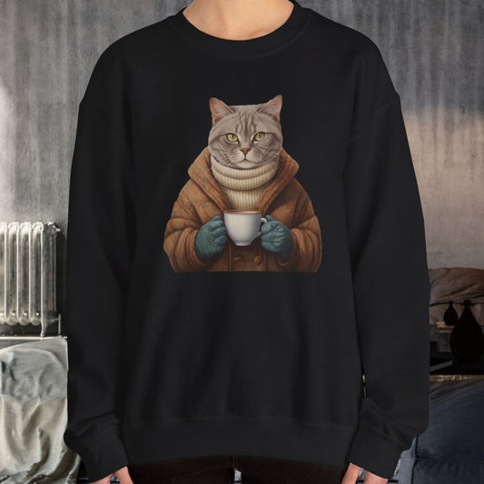 Coffee Cat Sweatshirt, Cats in Sweaters Shirt, Cute Astethic Cat Boho Shirt - FlooredByArt