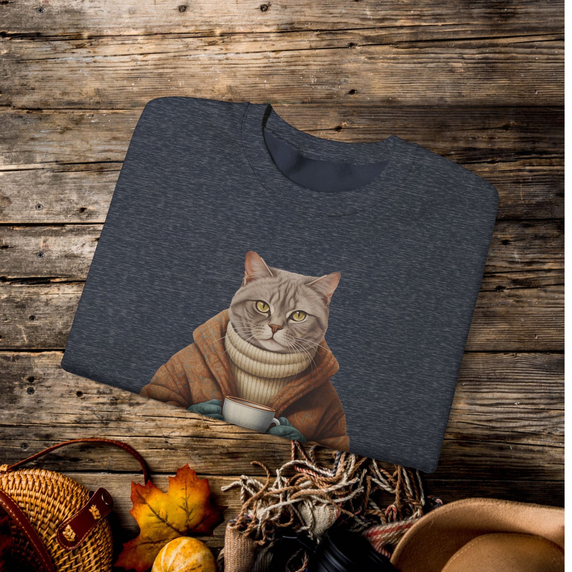 Coffee Cat Sweatshirt, Cats in Sweaters Shirt, Cute Astethic Cat Boho Shirt - FlooredByArt