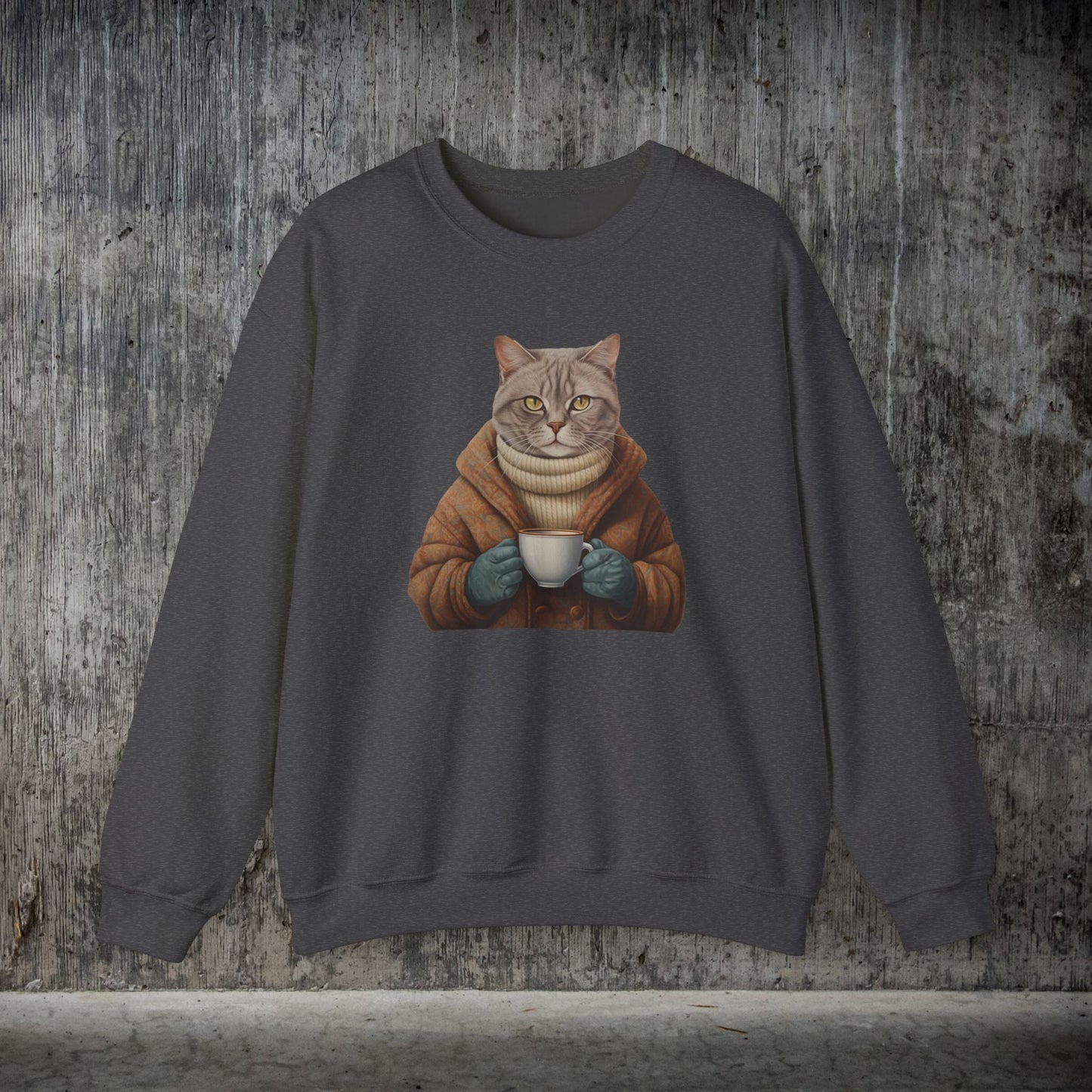 Coffee Cat Sweatshirt, Cats in Sweaters Shirt, Cute Astethic Cat Boho Shirt - FlooredByArt