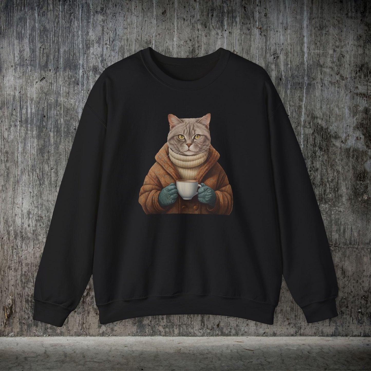 Coffee Cat Sweatshirt, Cats in Sweaters Shirt, Cute Astethic Cat Boho Shirt - FlooredByArt