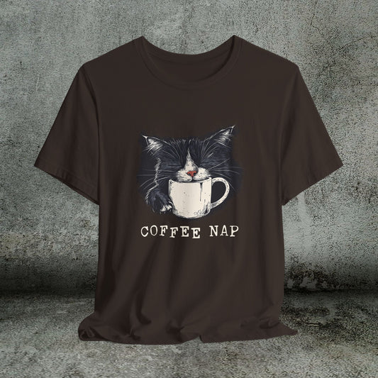 Coffee Nap Black Cat T-Shirt – Cute Cat & Coffee Lover Tee - FlooredByArt