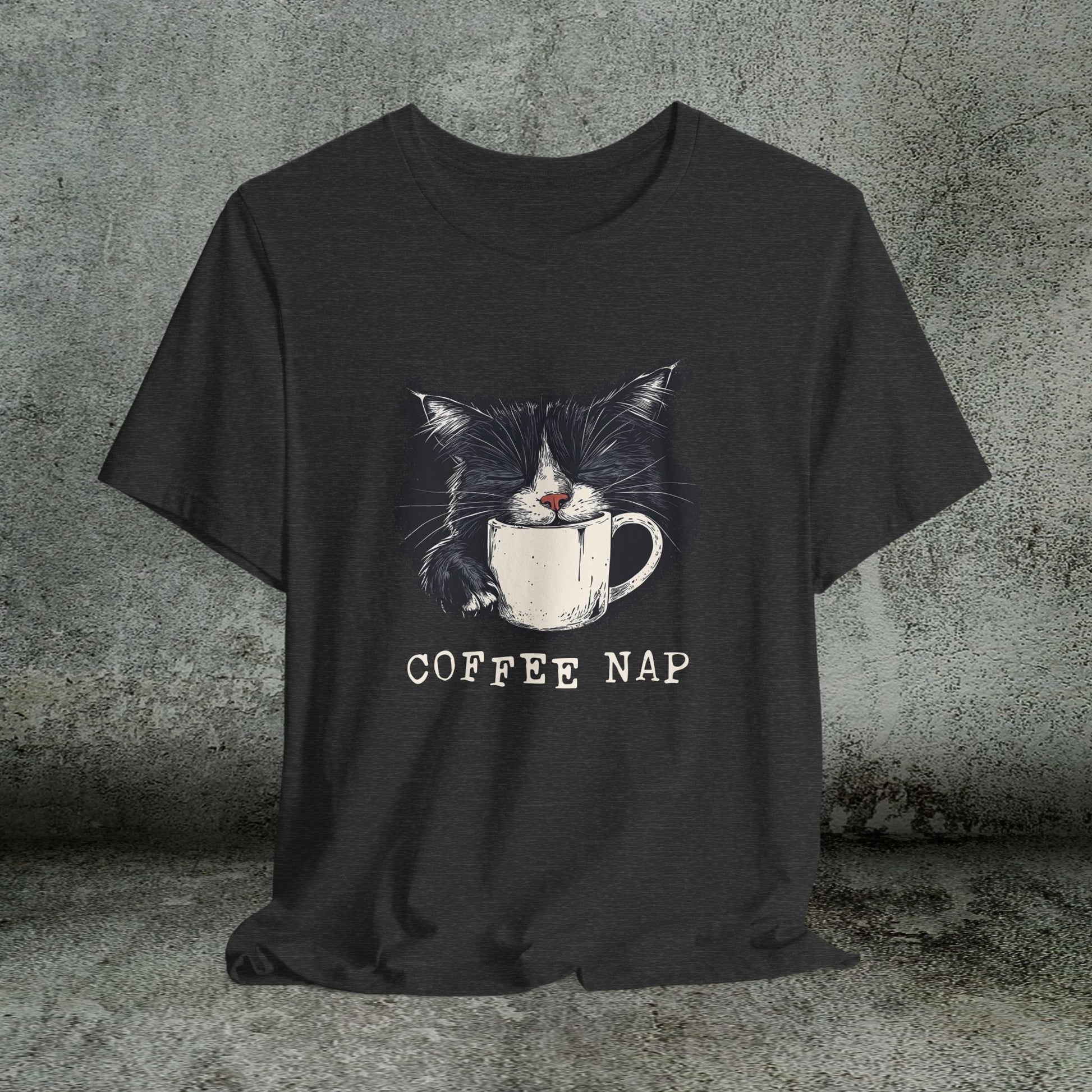 Coffee Nap Black Cat T-Shirt – Cute Cat & Coffee Lover Tee - FlooredByArt