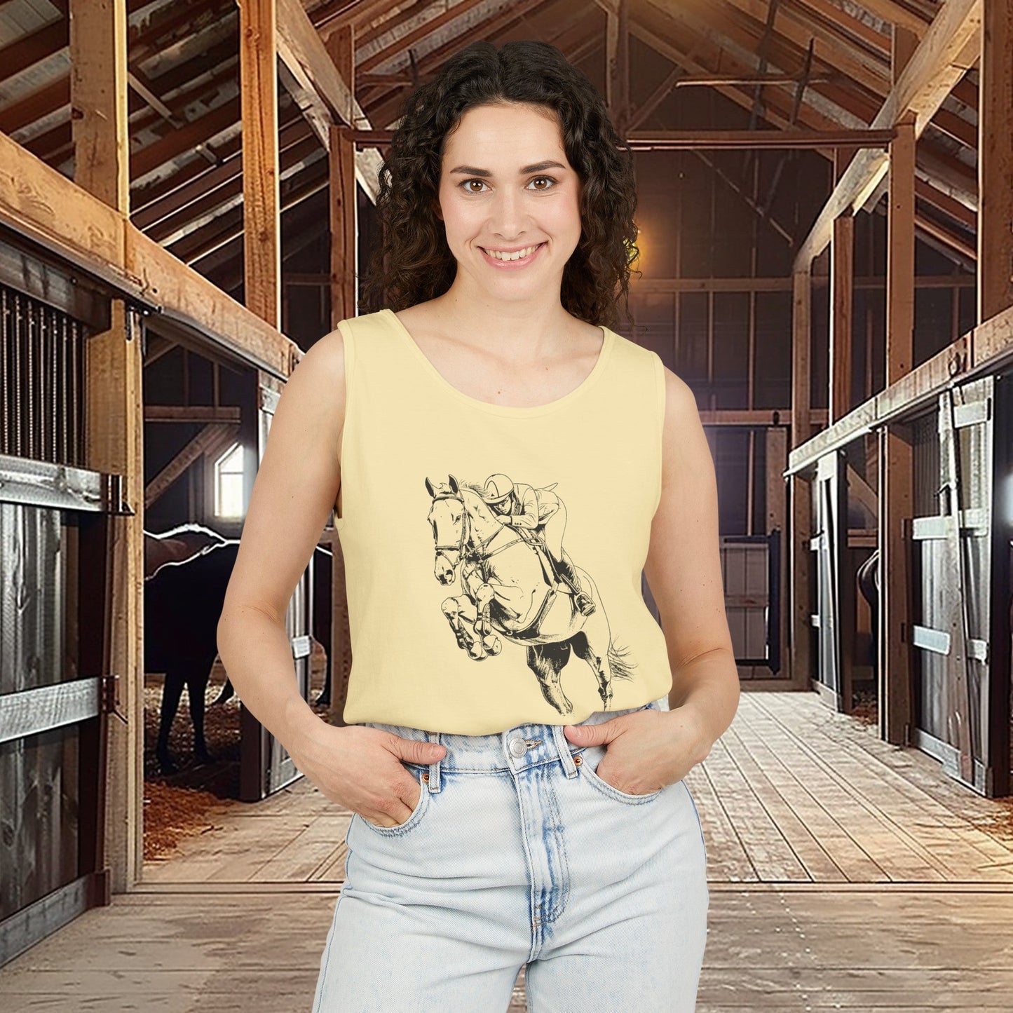 Comfort Color Show Horse Hunter Jumper Tank Top, Horse Drawing Tee, Show Ring Horse Art Tee, Horse Lover Shirt, Horse Show Life Gift - FlooredByArt