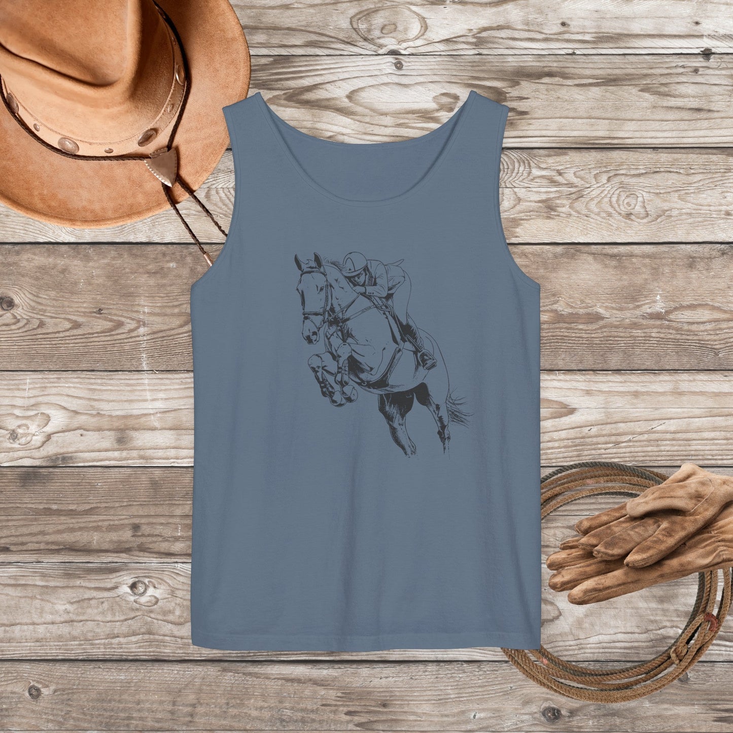 Comfort Color Show Horse Hunter Jumper Tank Top, Horse Drawing Tee, Show Ring Horse Art Tee, Horse Lover Shirt, Horse Show Life Gift - FlooredByArt