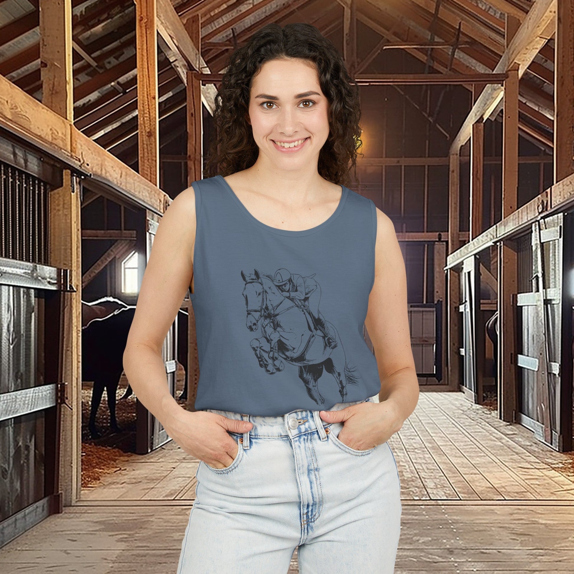 Comfort Color Show Horse Hunter Jumper Tank Top, Horse Drawing Tee, Show Ring Horse Art Tee, Horse Lover Shirt, Horse Show Life Gift - FlooredByArt