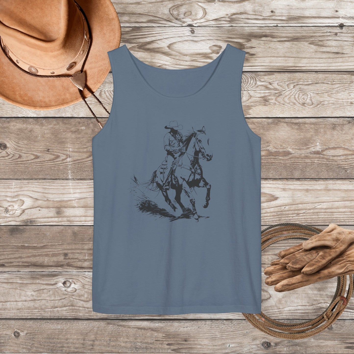 Comfort Color Western Cowboy Tank Top, Minimalist Tee - FlooredByArt