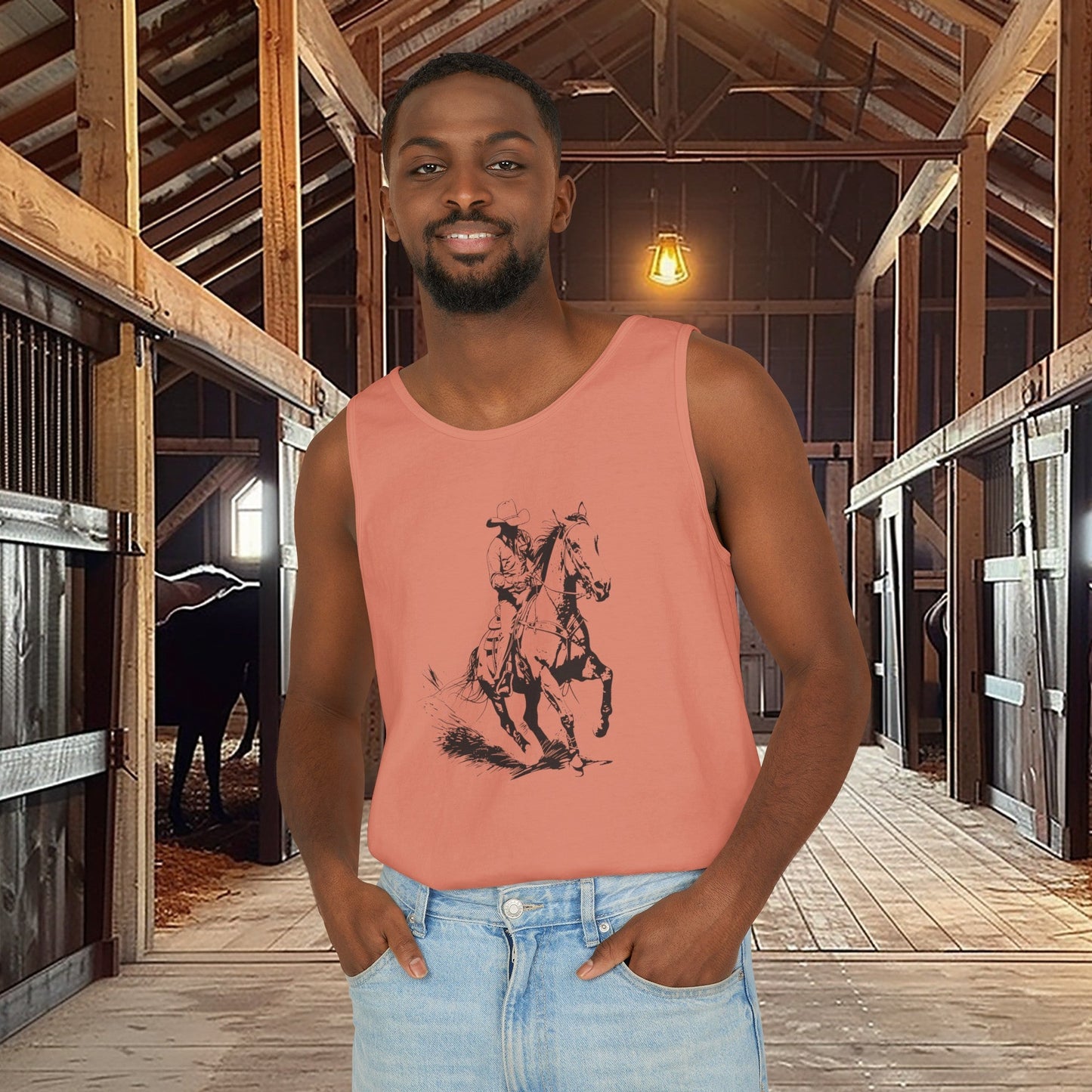 Comfort Color Western Cowboy Tank Top, Minimalist Tee - FlooredByArt