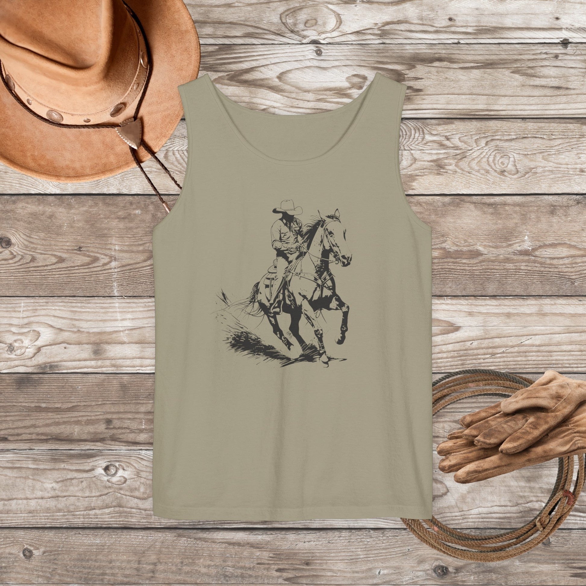 Comfort Color Western Cowboy Tank Top, Minimalist Tee - FlooredByArt